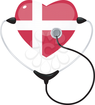 Royalty Free Clipart Image of a Heart Shaped Symbol Representing Denmark with a Stethescope