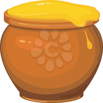 Royalty Free Clipart Image of a Clay Pot With Honey Overflowing