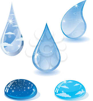 Royalty Free Clipart Image of a Variety of Water Drops