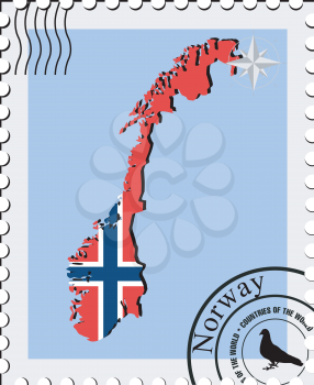 Royalty Free Clipart Image of a Stamp with a Map of Norway