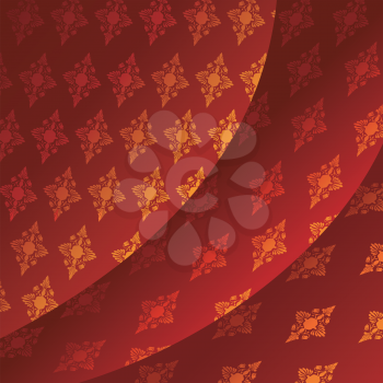 Royalty Free Clipart Image of a Red Fabric With Gold Icons