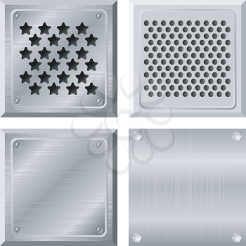 Royalty Free Clipart Image of a Set of Metal Plates