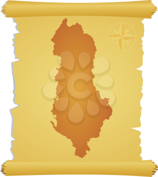 Royalty Free Clipart Image of a Parchment With a Silhouette of Albania