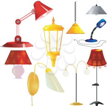 Royalty Free Clipart Image of a Variety of Lamps