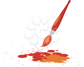 Royalty Free Clipart Image of a Red Splotches of Paint and a Paintbrush
