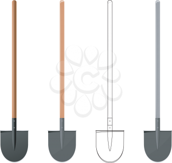 Royalty Free Clipart Image of a Variety of Shovels on a White Background
