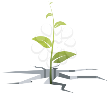 Royalty Free Clipart Image of a Plant Growing Through the Cracks of the Ground