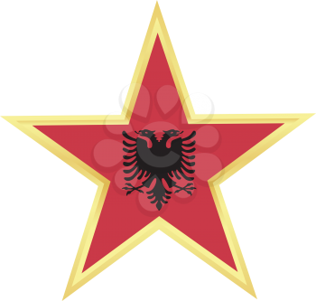 Royalty Free Clipart Image of a Gold Outlined Star With an Emblem of Albania