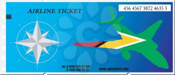Royalty Free Clipart Image of a Airplane Ticket To Guyana