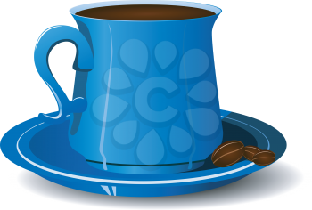 Royalty Free Clipart Image of a Cup of Coffee on a Saucer With Coffee Beans