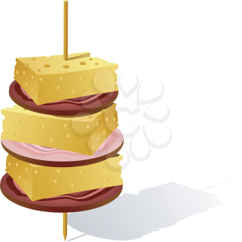 Royalty Free Clipart Image of Stacked Hors D'Ouevres With a Toothpick