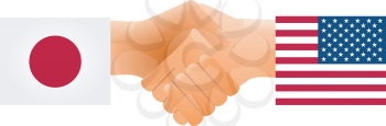 Royalty Free Clipart Image of a Handshake Between United States and Japan