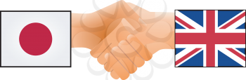 Royalty Free Clipart Image of a United Kingdom and Japan Shaking Hands 