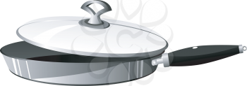 Royalty Free Clipart Image of a Skillet With a Lid Lifted up on the Skillet