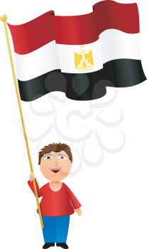 Royalty Free Clipart Image of a Boy Smiling Proudly Holding an Egyptian Flag