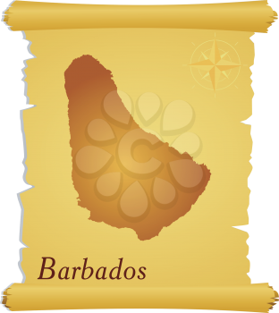 Royalty Free Clipart Image of a Parchment With a Silhouette of Barbados