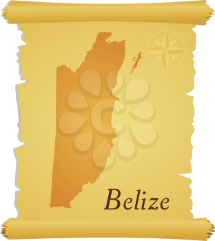 Royalty Free Clipart Image of a Parchment with a Silhouette of Belize