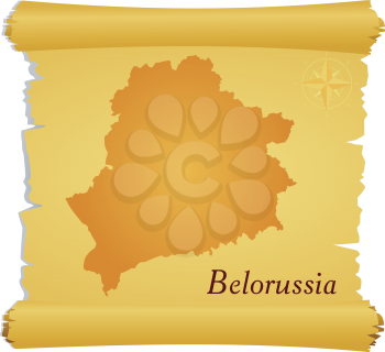 Royalty Free Clipart Image of a Parchment With a Silhouette of Belarus
