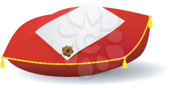 Royalty Free Clipart Image of a Letter on Top of a Pillow