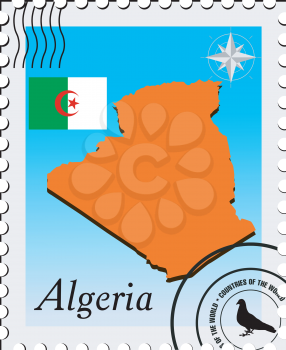 Royalty Free Clipart Image of a Stamp with a Map of Algeria