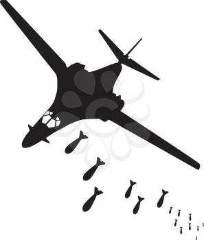 Royalty Free Clipart Image of a Silhouette of an Airplane Dropping Torpedos