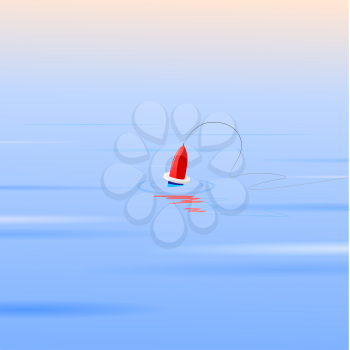 Royalty Free Clipart Image of a Red Floation Device in The Middle of a Lake
