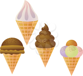 Royalty Free Clipart Image of a Variety of Ice Cream Cones
