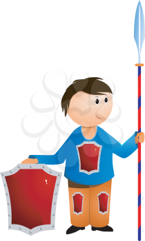 Royalty Free Clipart Image of a boy Holding an Armor And a Sword