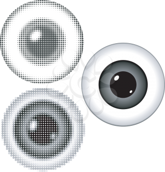 Royalty Free Clipart Image of 3 Different Versions of Eyeballs With a Pupil