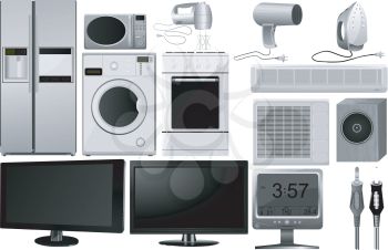 Royalty Free Clipart Image of an Assortment of Electrical Appliances