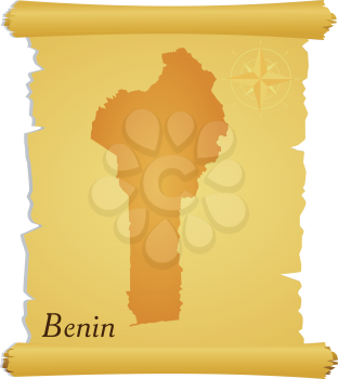 Royalty Free Clipart Image of a Parchment With a Silhouette of Benin