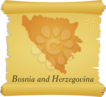 Royalty Free Clipart Image of a Parchment with a Silhouette of Bosnia and Herzegovina