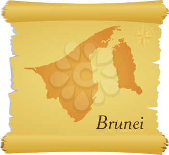 Royalty Free Clipart Image of a Parchment with a Silhouette of Brunei