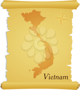 Royalty Free Clipart Image of a Parchment With a Silhouette of Vietnam