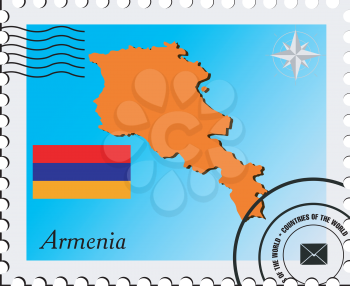 Royalty Free Clipart Image of a Stamp with the Maps of Armenia
