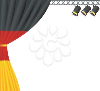 Royalty Free Clipart Image of a Theatre Stage With Overhead Lights and a Curtain With Colors Representing Germany