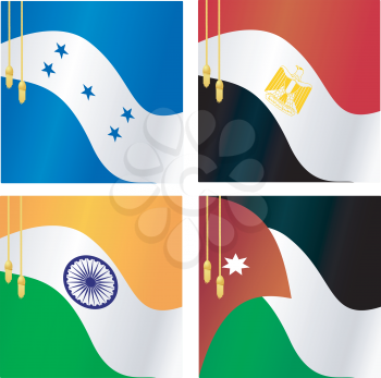 Royalty Free Clipart Image of Flags of India, Egypt, Jordan, and Honduras