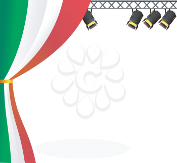 Royalty Free Clipart Image of a Stage With Spotlights and a Curtain in the Colours of Italy