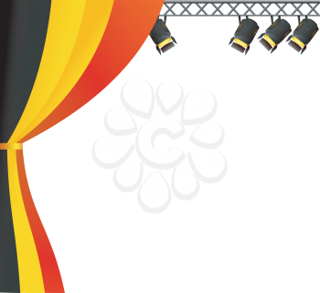 Royalty Free Clipart Image of a Stage With Belgium Colours and Overhead Lighting