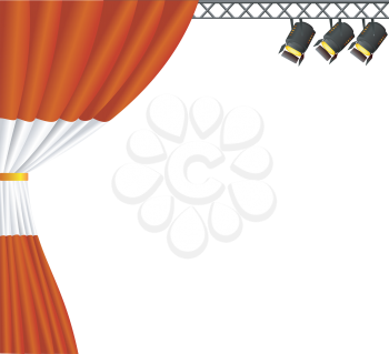 Royalty Free Clipart Image of a Stage With Overhead Lights and a Curtain With Colours of Austria