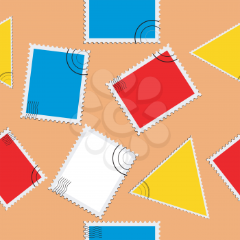 Royalty Free Clipart Image of a Background With Assorted Coloured Stamped Cards
