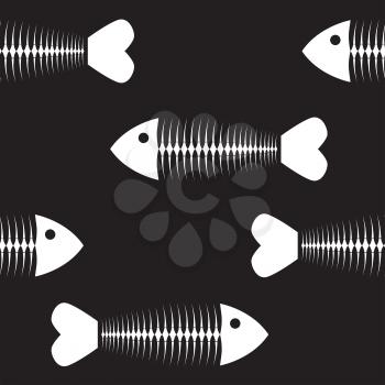 Royalty Free Clipart Image of a Black Background with Skeleton Fish