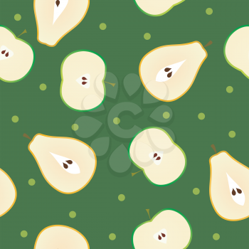 Royalty Free Clipart Image of a Green Background With Slices of Apples and Pears 