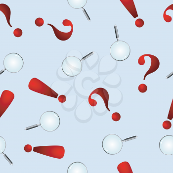 Royalty Free Clipart Image of a Background of Magnifying Glasses and Question Marks