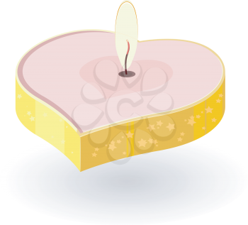 Royalty Free Clipart Image of a Heart Shaped Lit Candle 