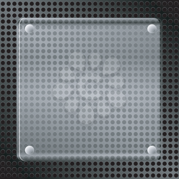 Royalty Free Clipart Image of a Metallic Background With Holes and a Glass Plate.
