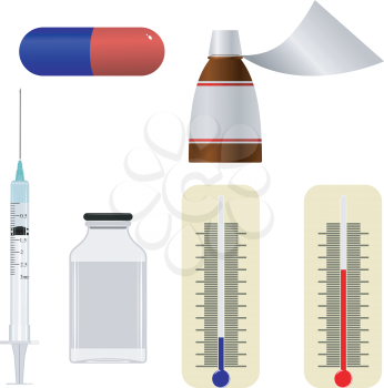 Royalty Free Clipart Image of a Variety of Medical Supplies and Objects