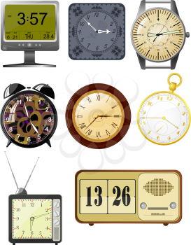 Royalty Free Clipart Image of a Variety of Alarm Clocks