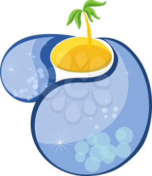 Royalty Free Clipart Image of a Palm Tree in the Center of an Island