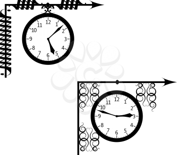 Royalty Free Clipart Image  of Round Clocks on a rack